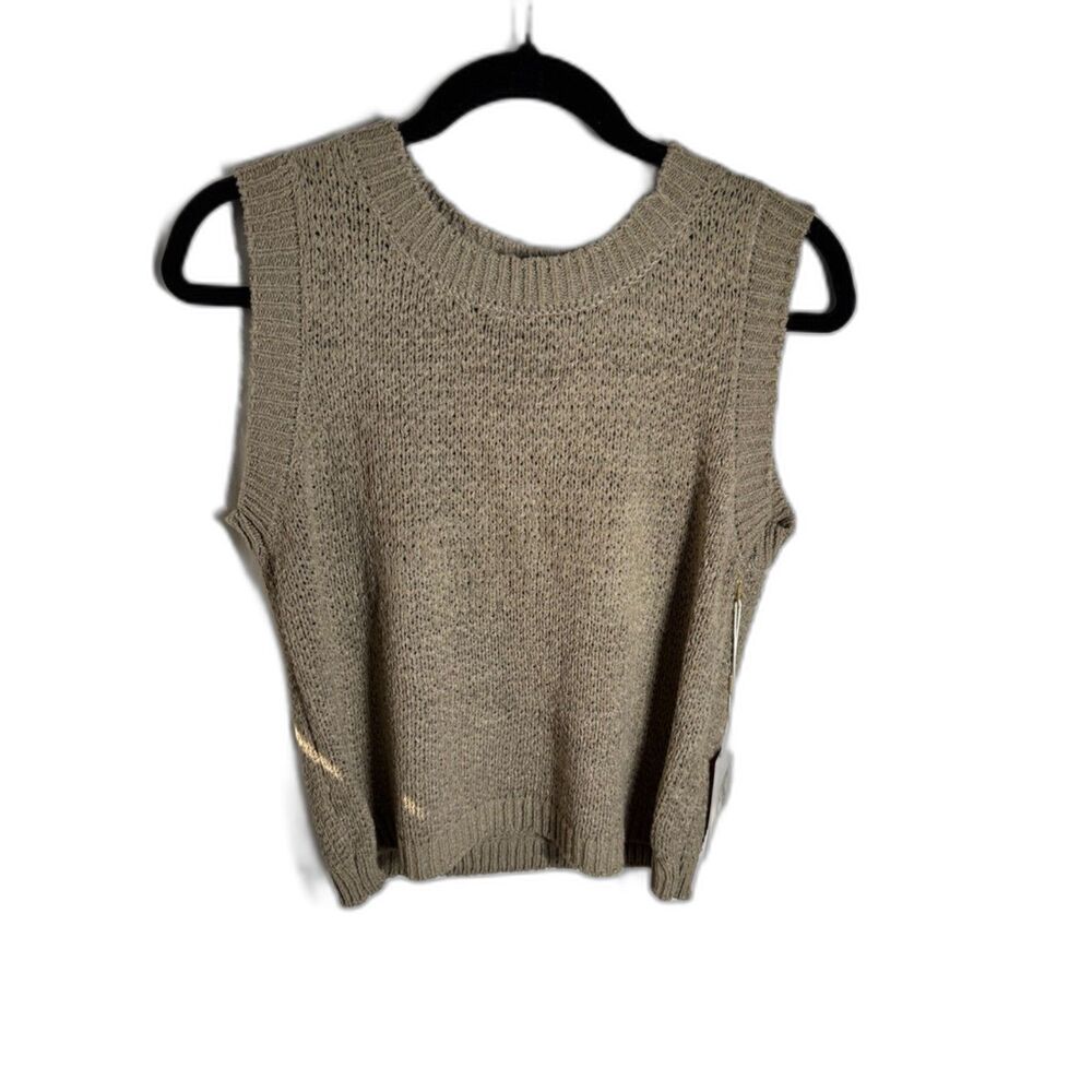 Cyrus Women’s Small Taupe Open Knit Sweater Vest Back Keyhole Sleeveless